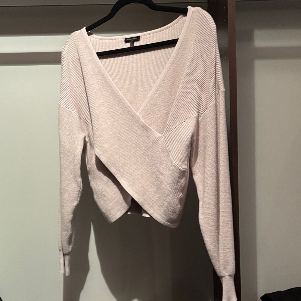 Dynamite Cream V-Neck Wrap Sweater